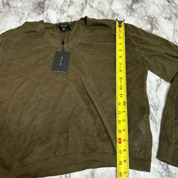 Massimo Dutti Green 100% Linen V-Neck lightweight Sweater Size XS NWT Minimalist - Picture 4 of 9